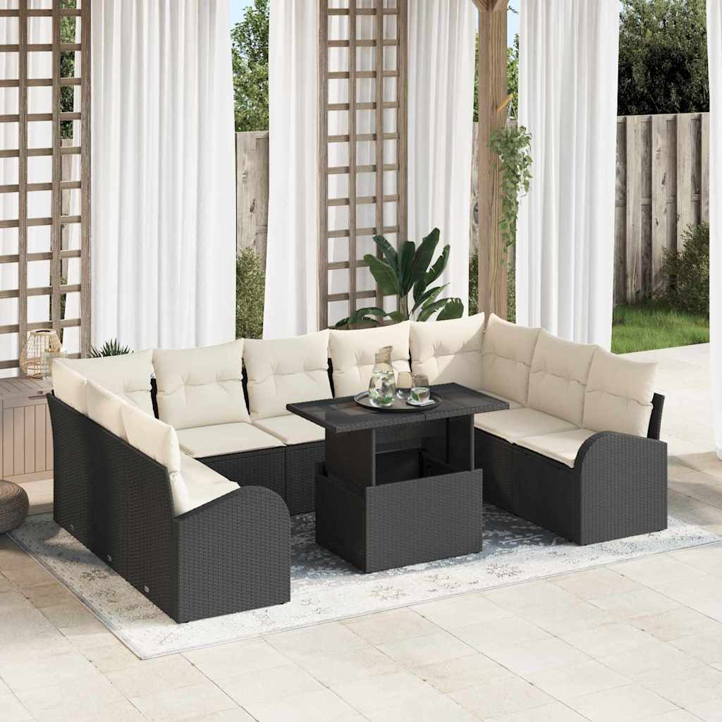 vidaXL Conjunto de sofá de jardín 10 uds. Negro Poliratán