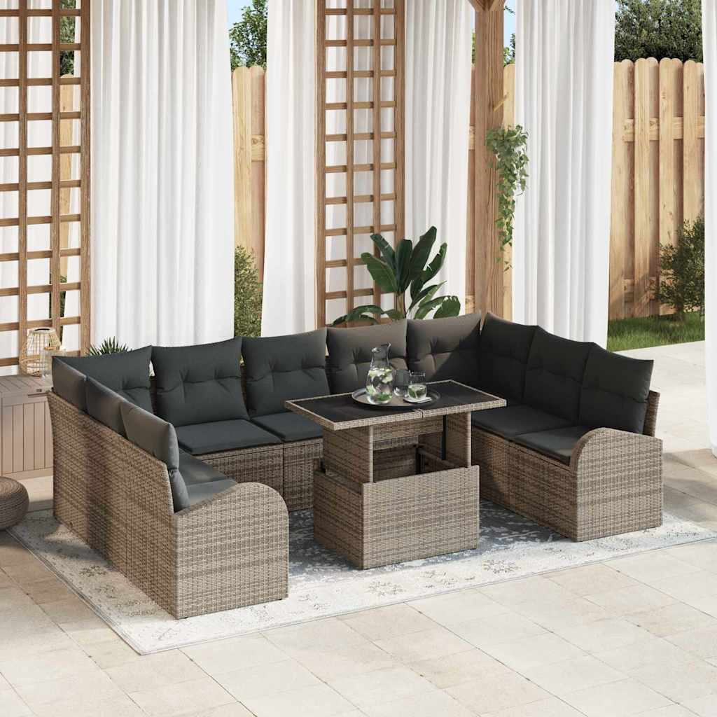 vidaXL Conjunto de sofá de jardín 10 uds. Gris Poliratán