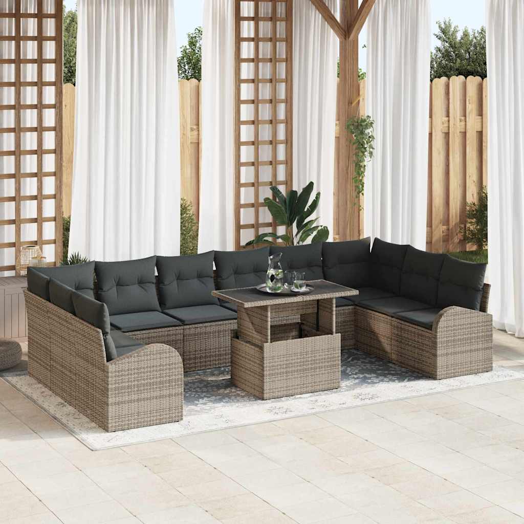 vidaXL Conjunto de sofá de jardín 11 uds. Gris Poliratán