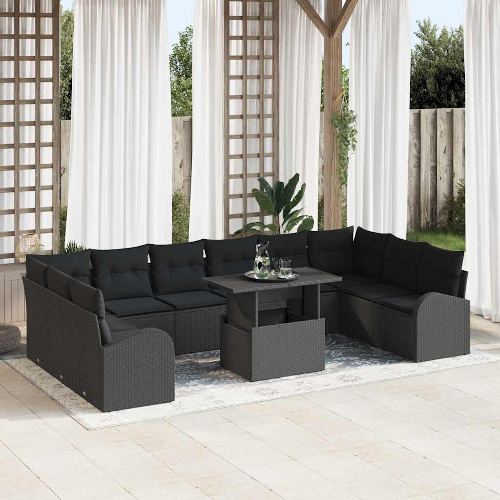 vidaXL Conjunto de sofá de jardín 11 uds. Negro Poliratán