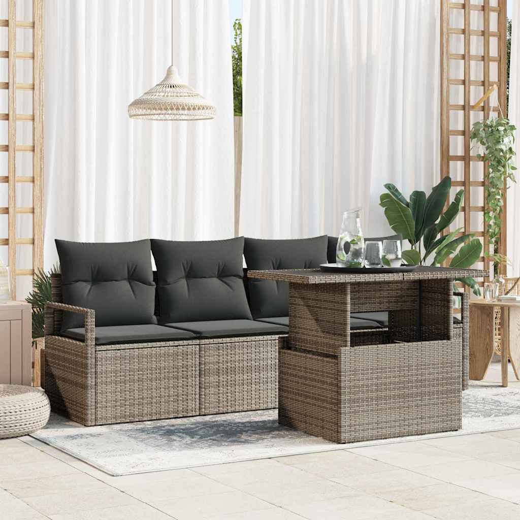 vidaXL Conjunto de sofá de jardín 5 uds. Gris Poliratán