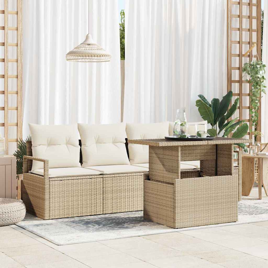vidaXL Conjunto de sofá de jardín 5 uds. Beige Poliratán