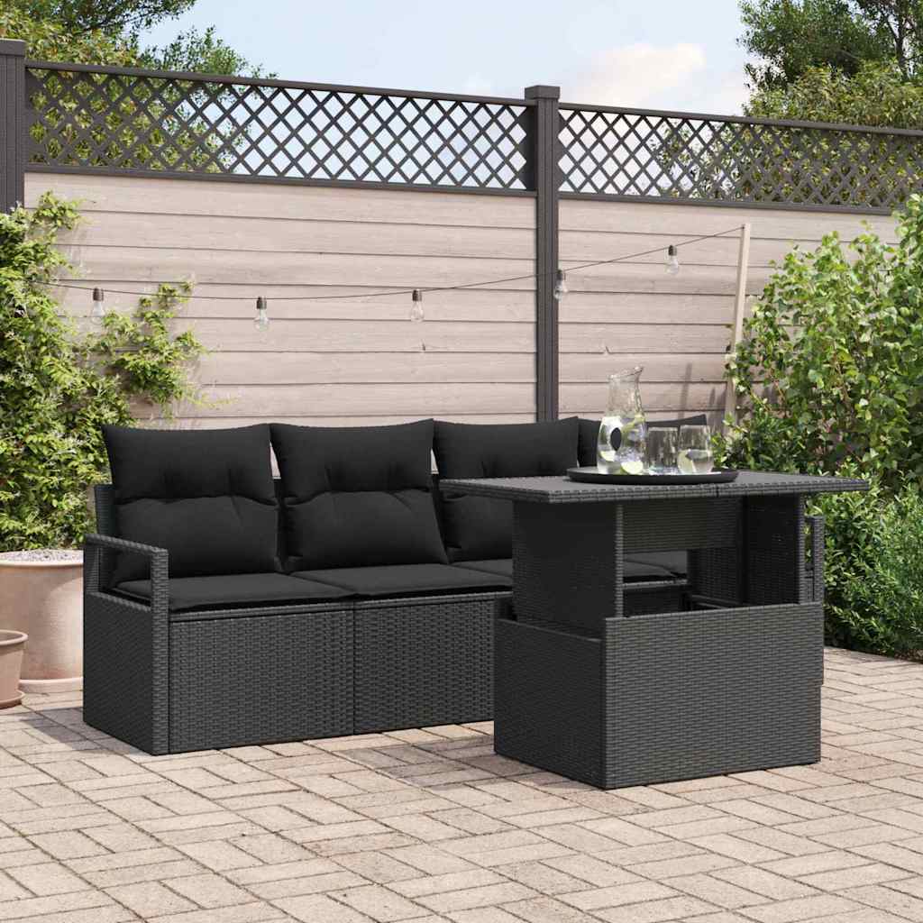vidaXL Conjunto de sofá de jardín 5 uds. Negro Poliratán
