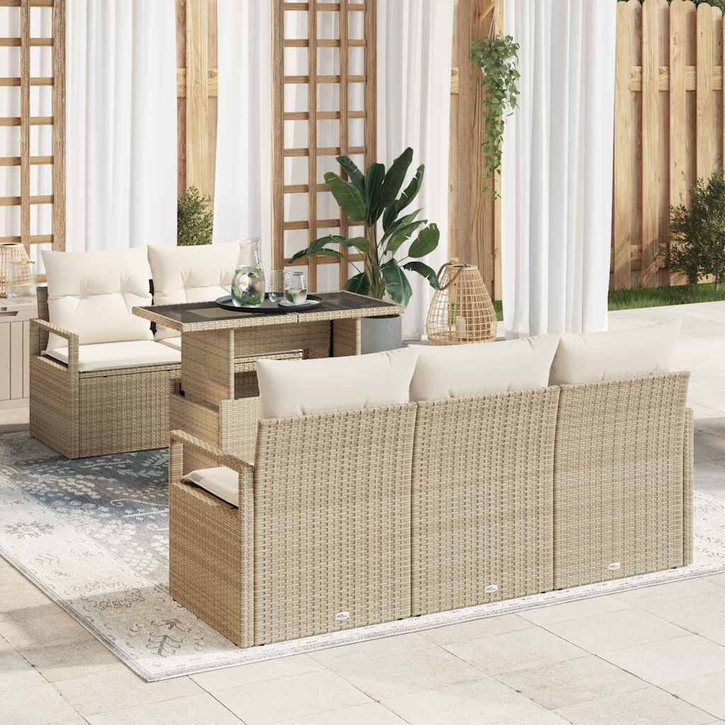 vidaXL Conjunto de sofá de jardín 6 uds. Beige Poliratán