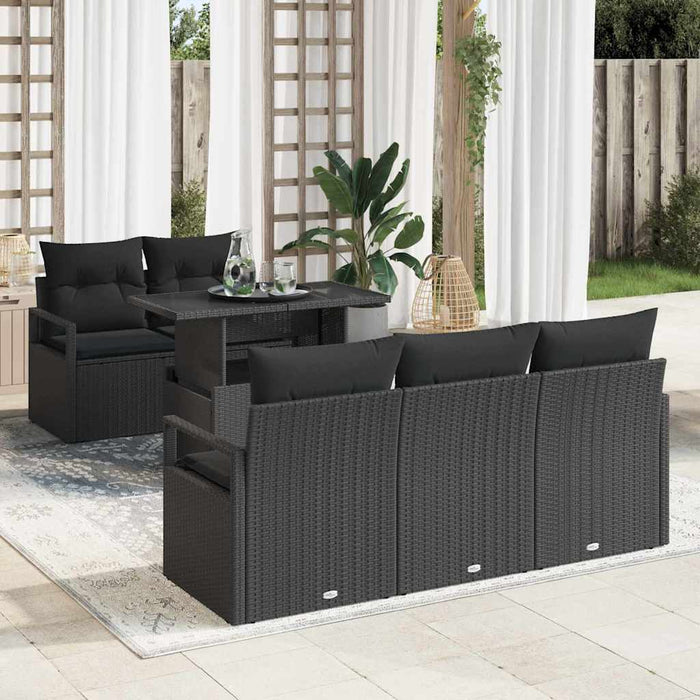vidaXL Conjunto de sofá de jardín 6 uds. Negro Poliratán
