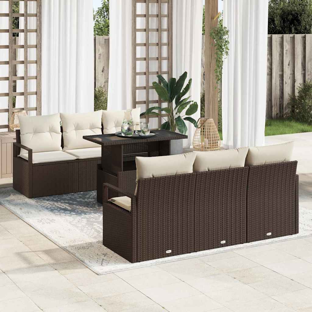 vidaXL Conjunto de sofá de jardín 7 uds. Marrón Poliratán