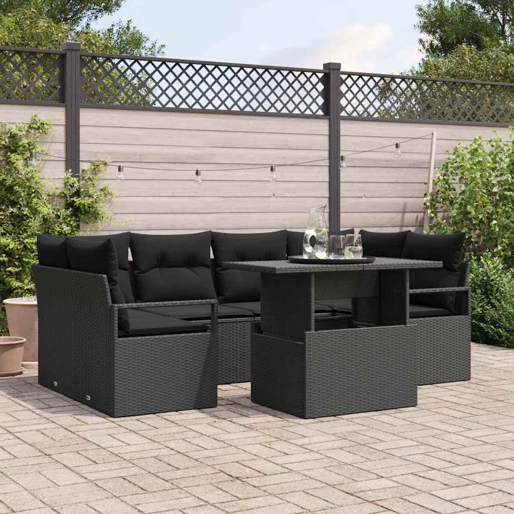 vidaXL Conjunto de sofá de jardín 7 uds. Negro Poliratán