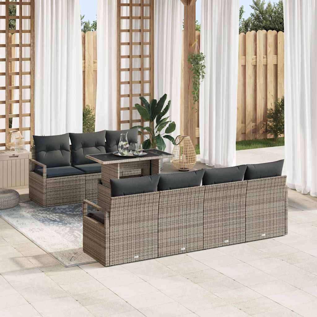 vidaXL Conjunto de sofá de jardín 8 uds. Gris Poliratán