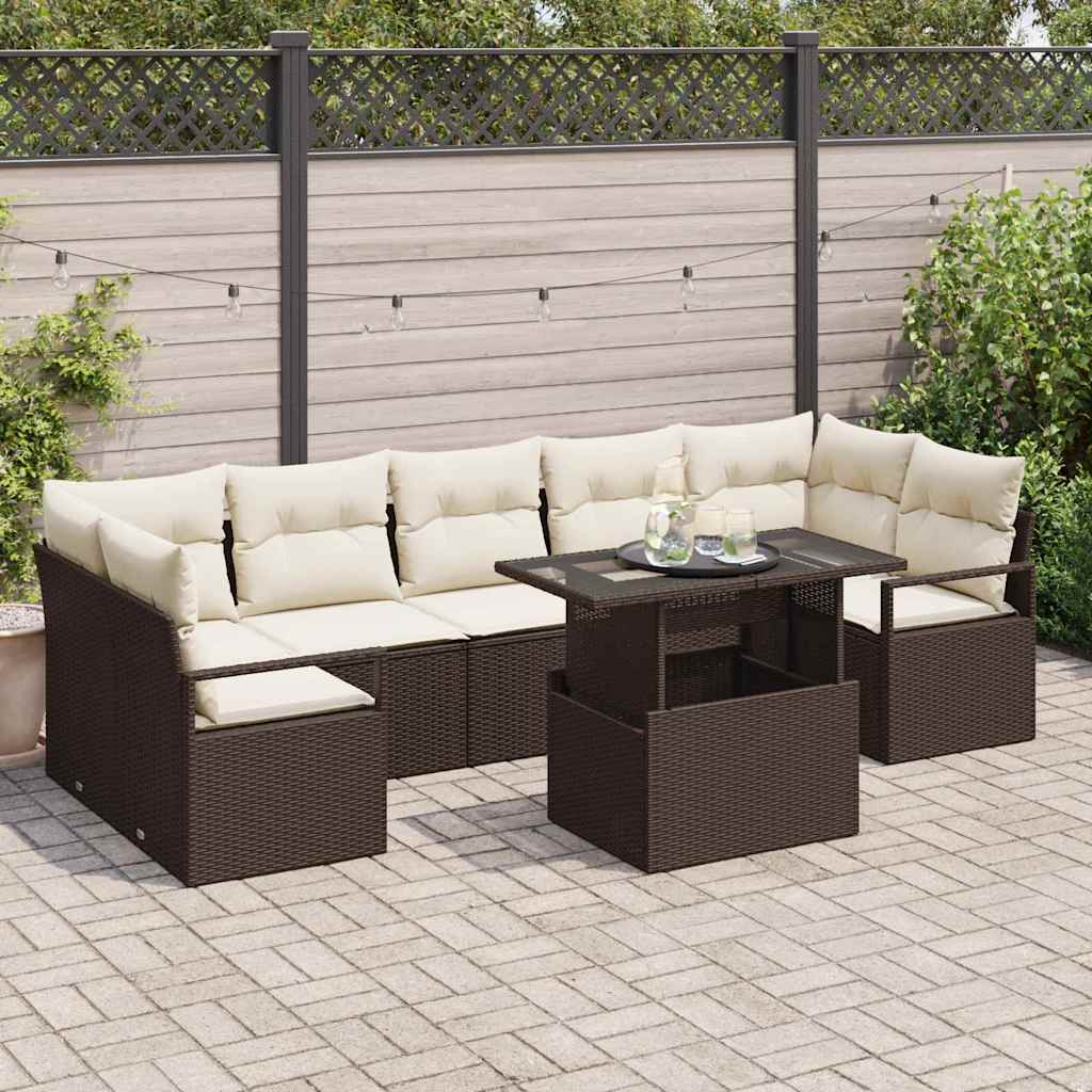 vidaXL Conjunto de sofá de jardín 8 uds. Marrón Poliratán