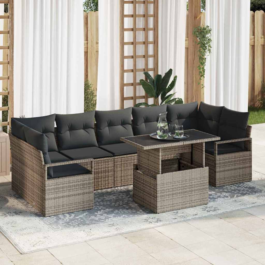 vidaXL Conjunto de sofá de jardín 8 uds. Gris Poliratán