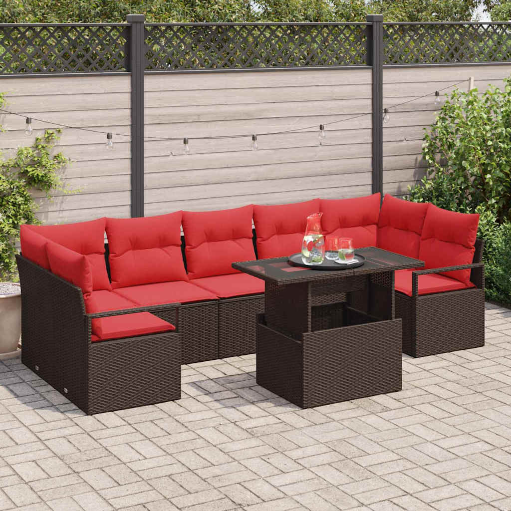 vidaXL Conjunto de sofá de jardín 8 uds. Marrón Poliratán