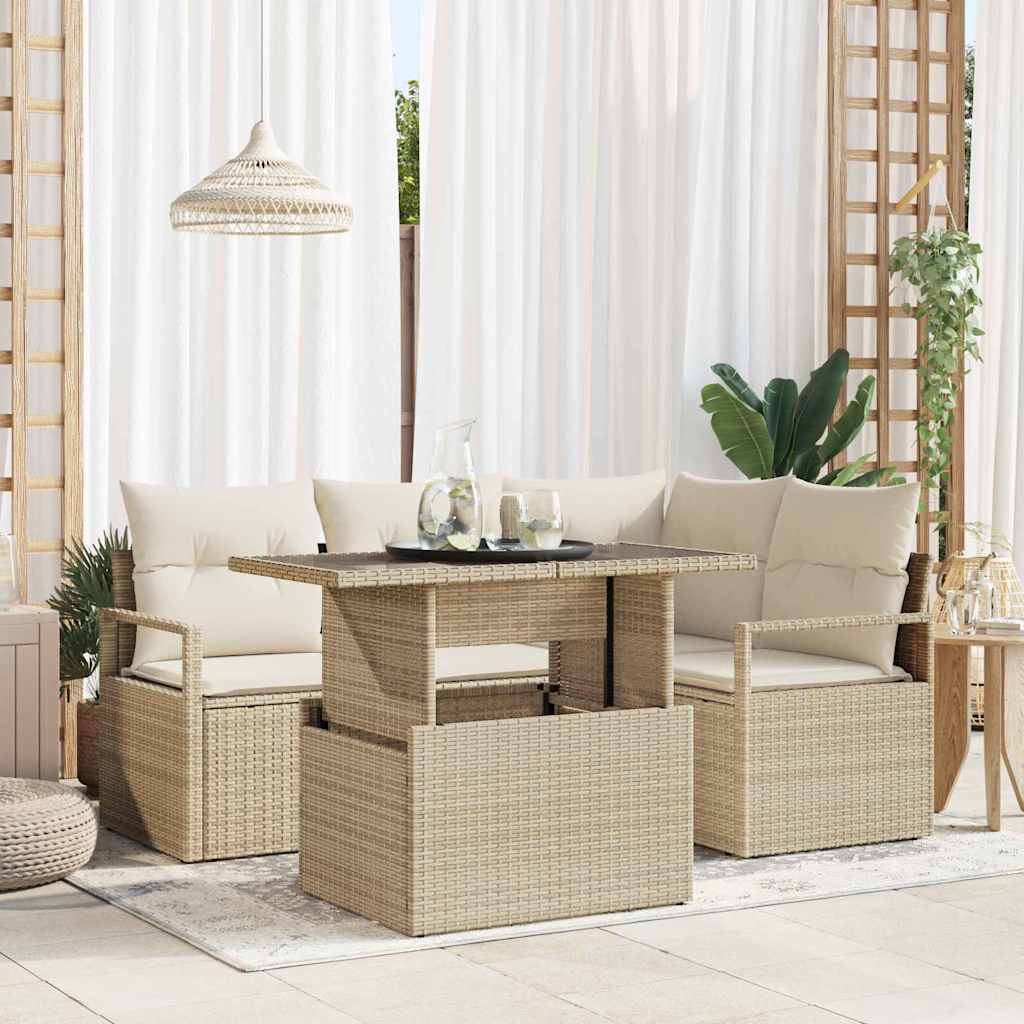 vidaXL Conjunto de sofá de jardín 5 uds. Beige Poliratán