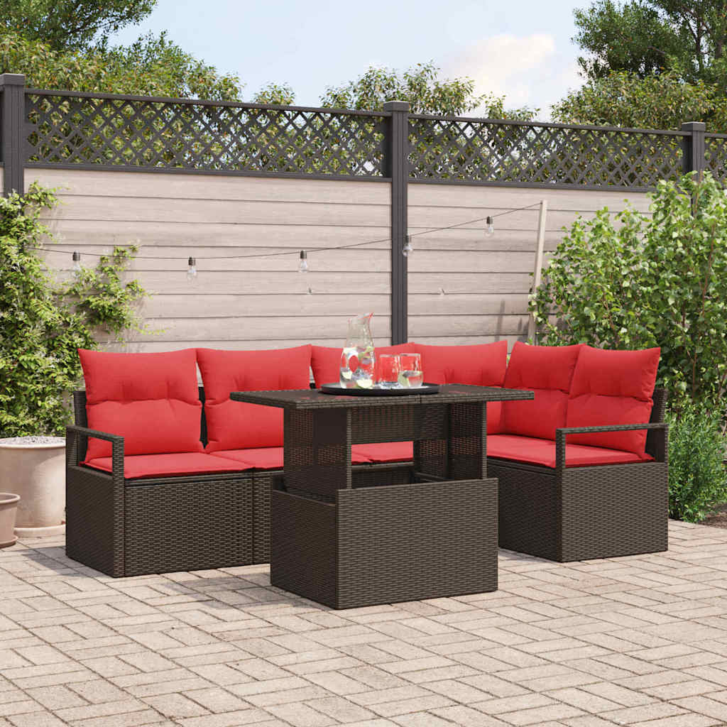 vidaXL Conjunto de sofá de jardín 6 uds. Marrón Poliratán