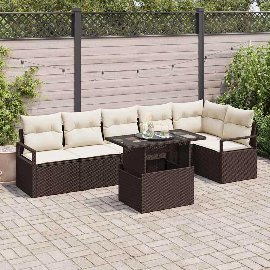 vidaXL Conjunto de sofá de jardín 7 uds. Marrón Poliratán