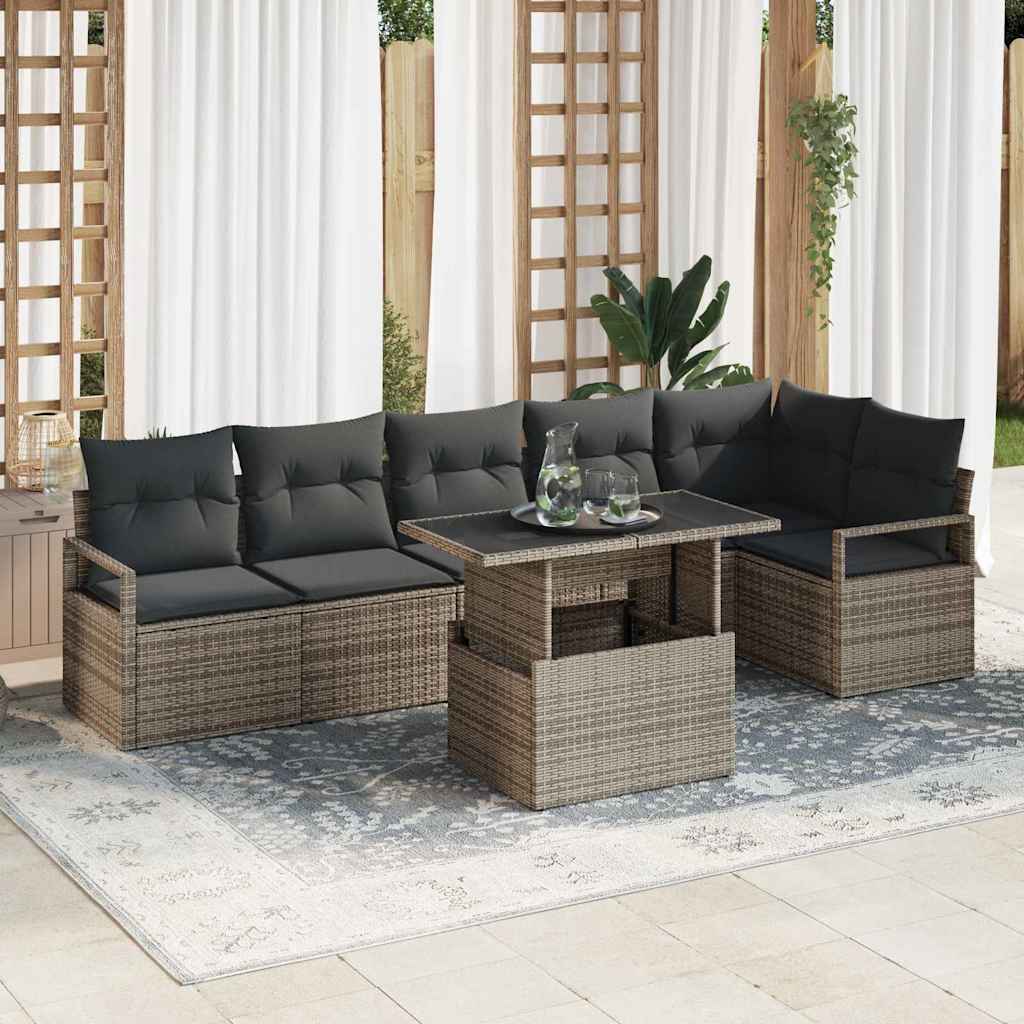 vidaXL Conjunto de sofá de jardín 7 uds. Gris Poliratán