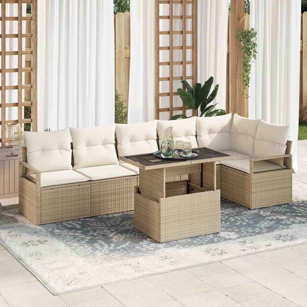 vidaXL Conjunto de sofá de jardín 7 uds. Beige Poliratán