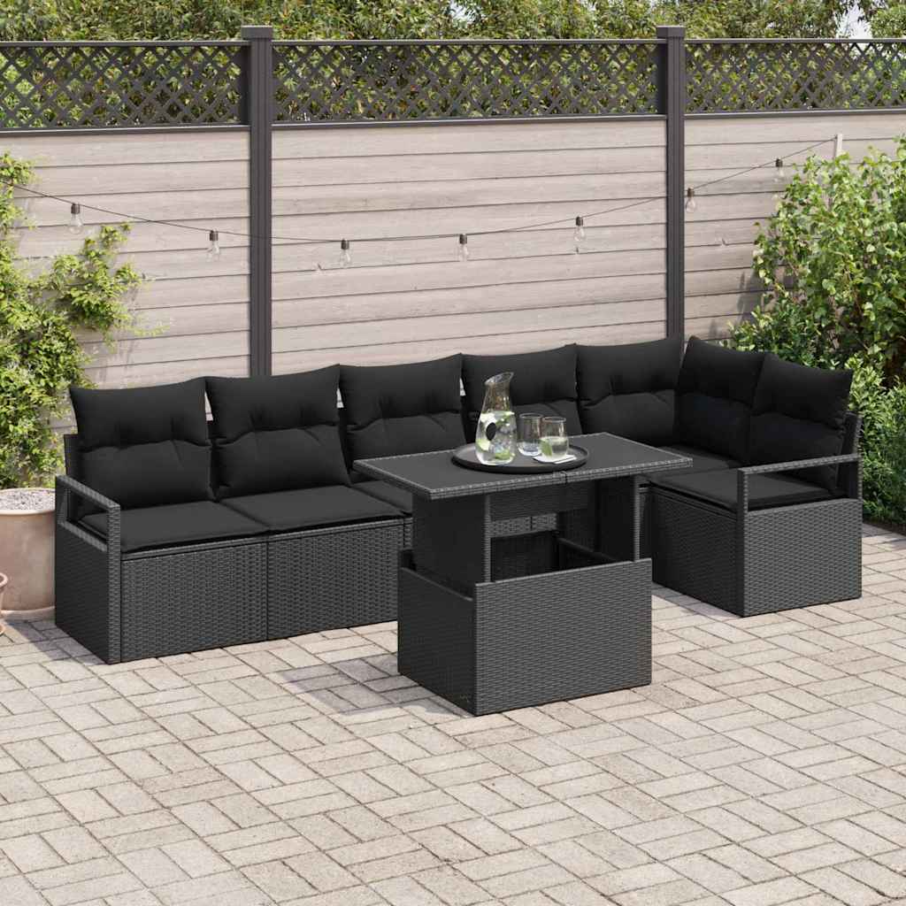 vidaXL Conjunto de sofá de jardín 7 uds. Negro Poliratán