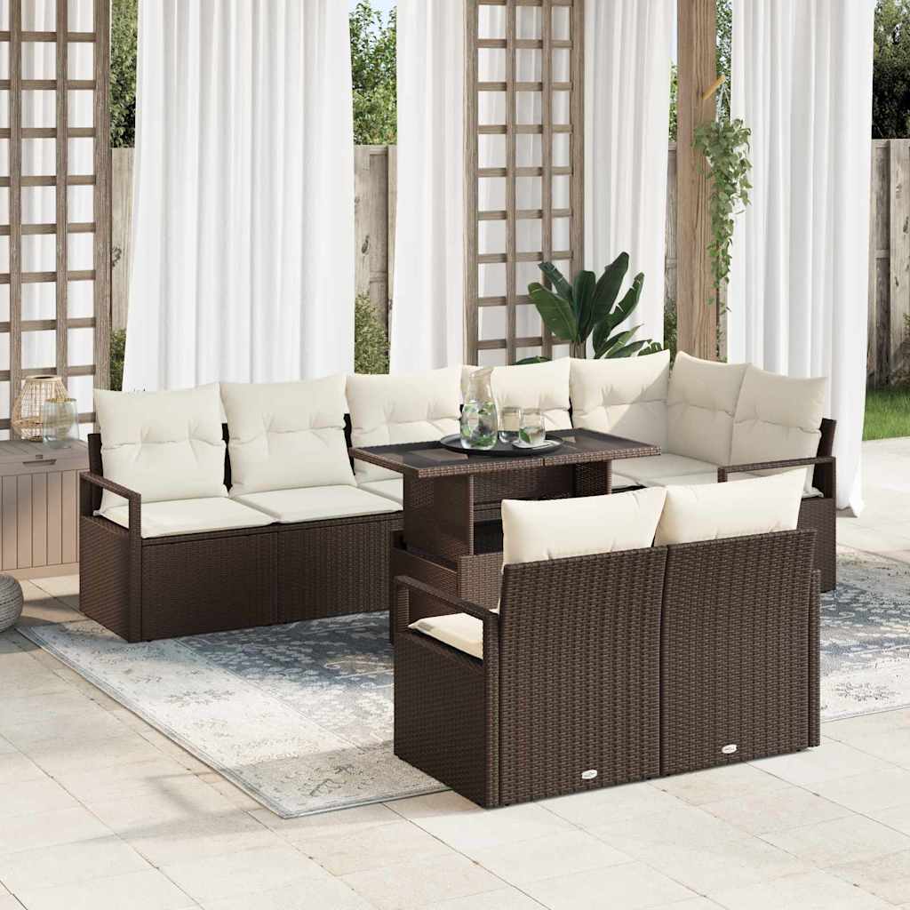 vidaXL Conjunto de sofá de jardín 9 uds. Marrón Poliratán