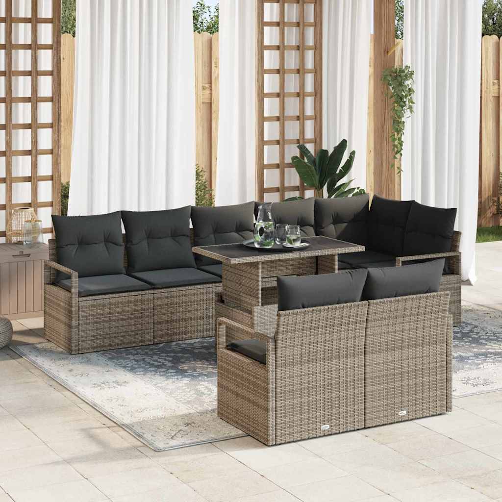 vidaXL Conjunto de sofá de jardín 9 uds. Gris Poliratán