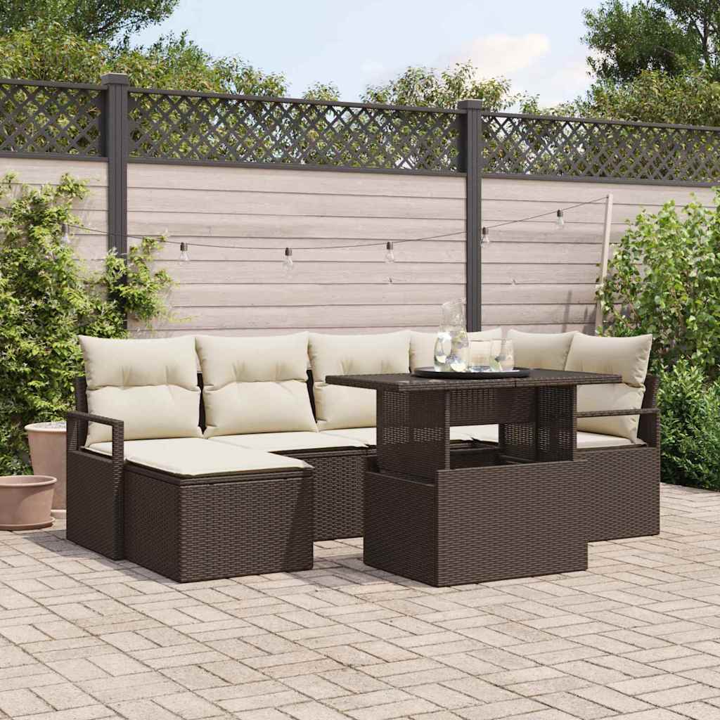vidaXL Conjunto de sofá de jardín 7 uds. Marrón Poliratán