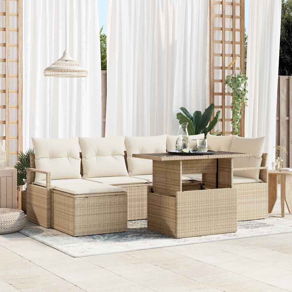 vidaXL Conjunto de sofá de jardín 7 uds. Beige Poliratán