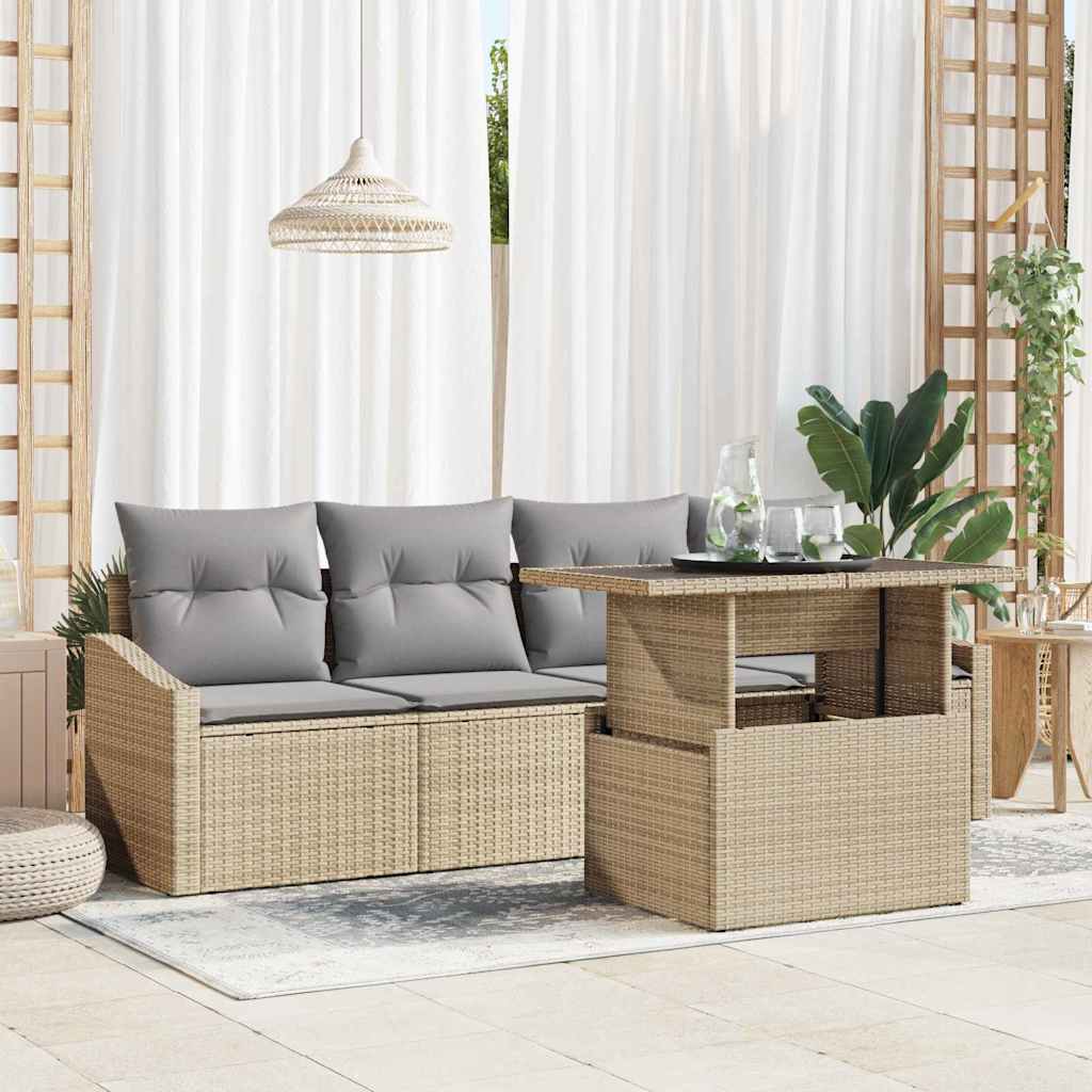 vidaXL Conjunto de sofá de jardín 5 uds. Beige ratán sintético
