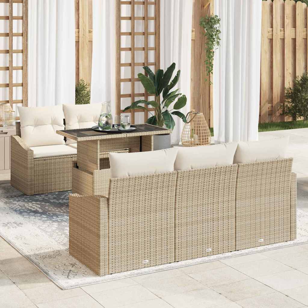 vidaXL Conjunto de sofá de jardín 6 uds. Beige ratán sintético