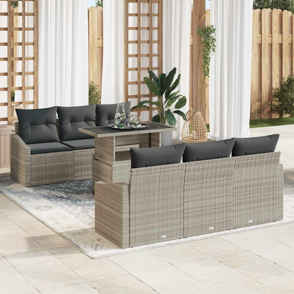 vidaXL Conjunto de sofá de jardín 7 uds. Gris Claro ratán sintético