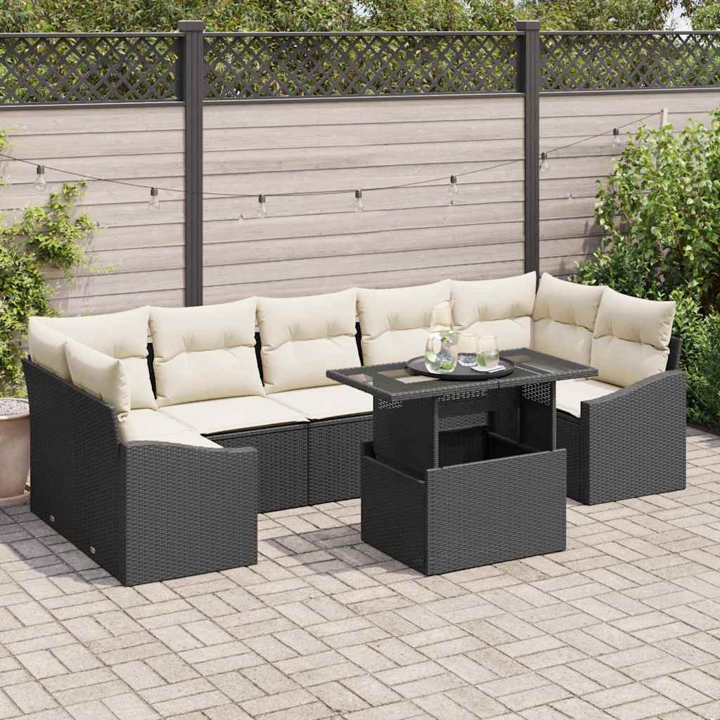 vidaXL Conjunto de sofá de jardín 8 uds. Negro ratán sintético