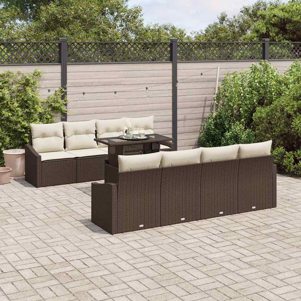 vidaXL Conjunto de sofá de jardín 9 uds. Marrón ratán sintético