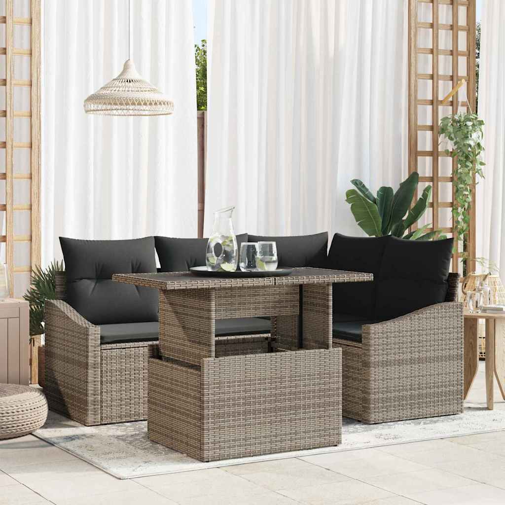 vidaXL Conjunto de sofá de jardín 5 uds. Gris