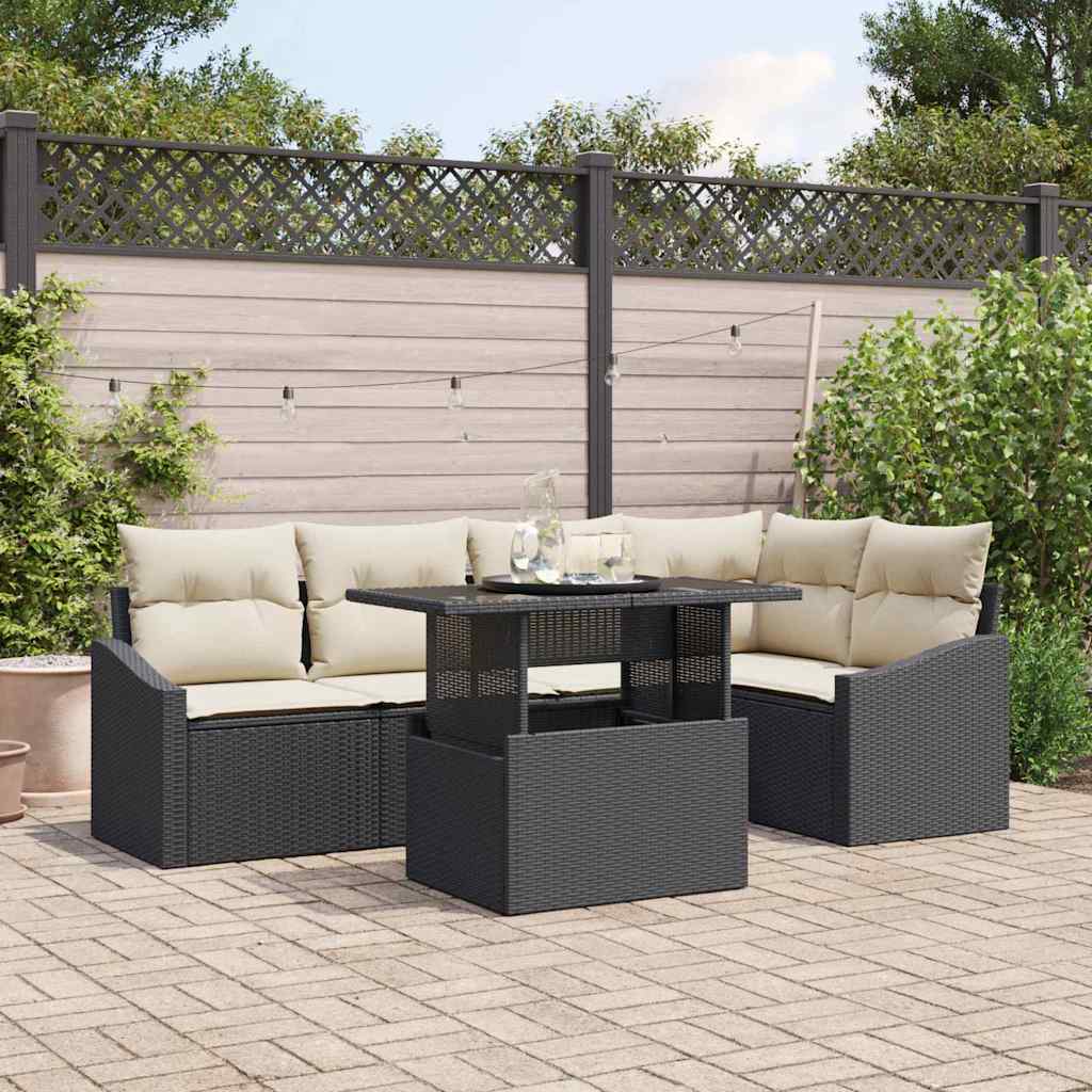 vidaXL Conjunto de sofá de jardín 6 uds. Negro y crema