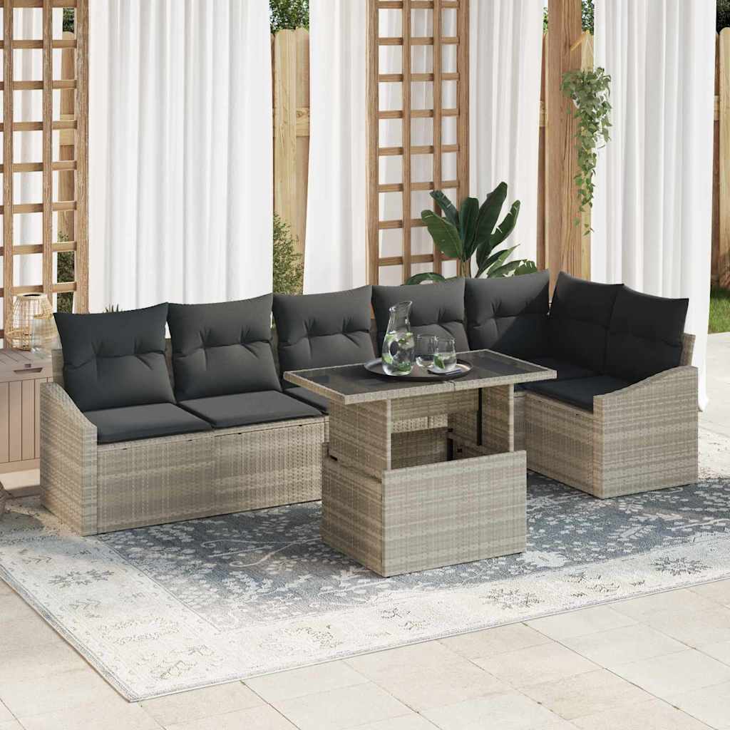 vidaXL Conjunto de sofá de jardín 7 uds. Gris Claro y Gris Oscuro