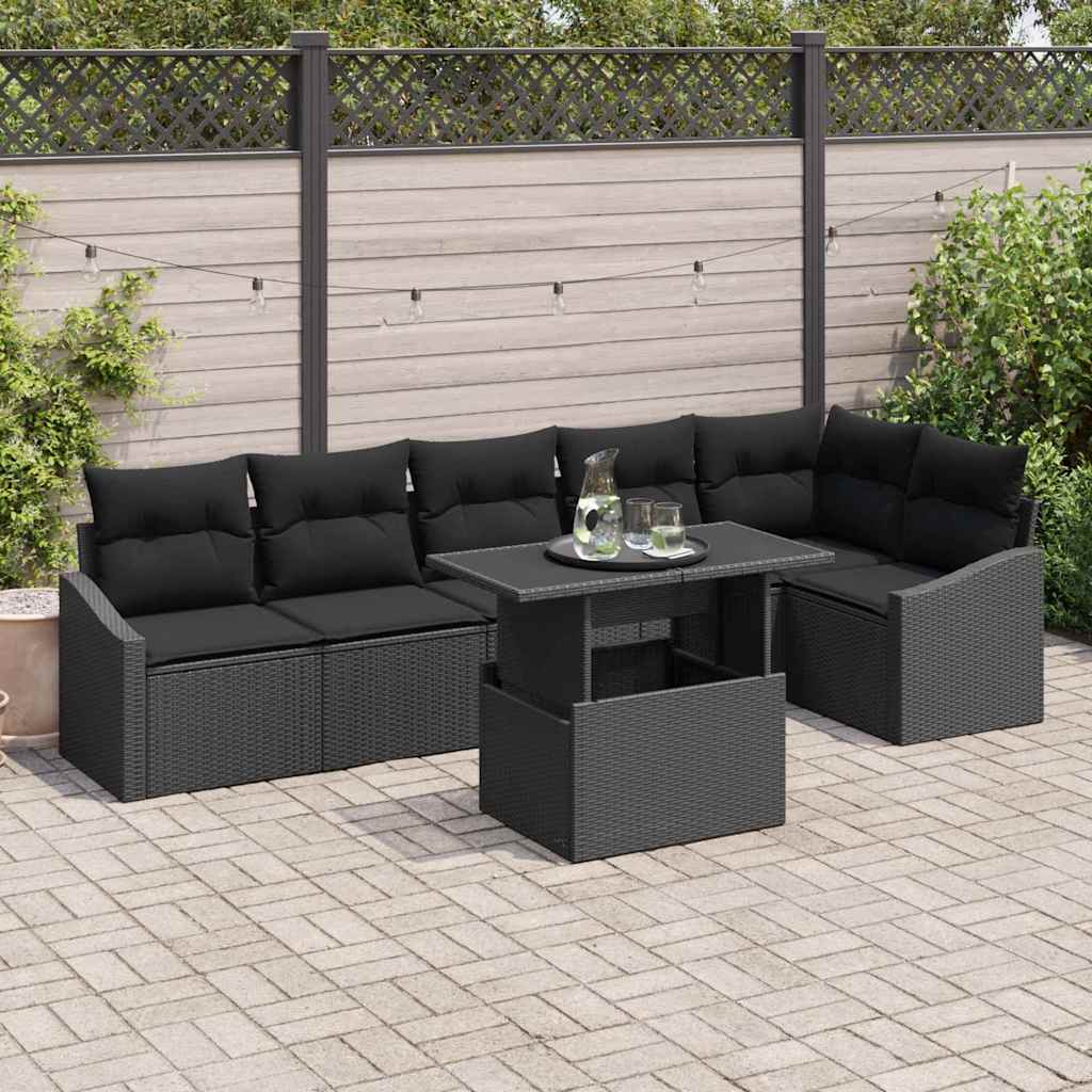 vidaXL Conjunto de sofá de jardín 7 uds. Negro