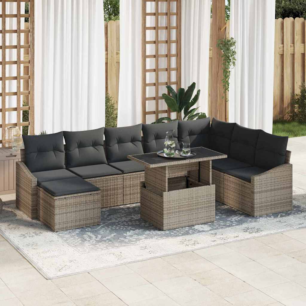 vidaXL Conjunto de sofá de jardín 9 uds. Gris