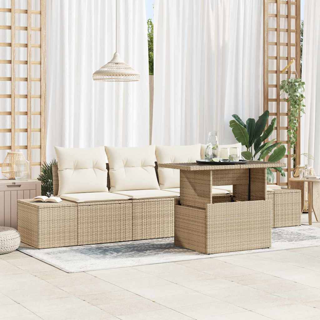 vidaXL Conjunto de sofá de jardín 5 uds. Beige y Crema