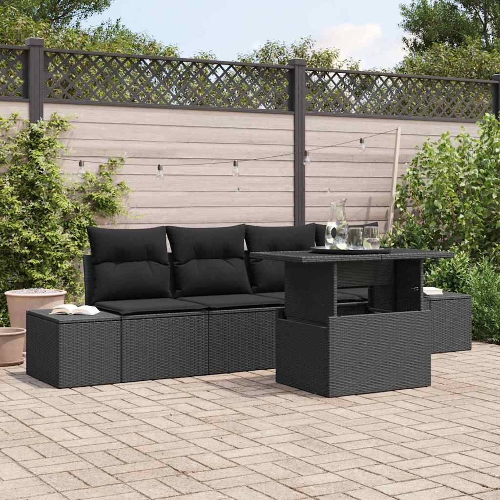 vidaXL Conjunto de sofá de jardín 5 uds. Negro