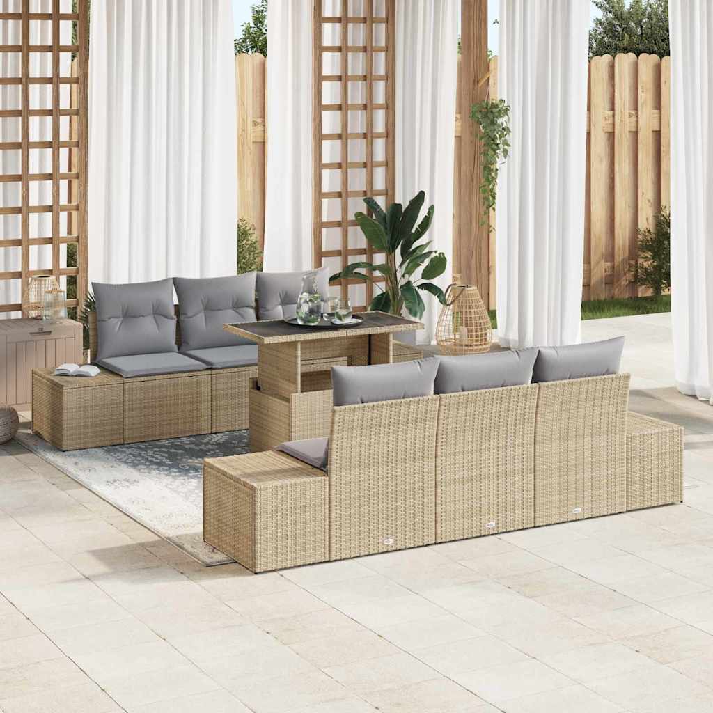 vidaXL Conjunto de sofá de jardín 7 uds. Beige y Gris Claro