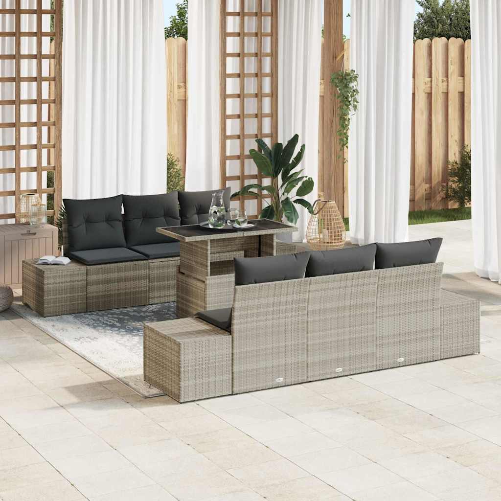 vidaXL Conjunto de sofá de jardín 7 uds. Gris Claro y Gris Oscuro