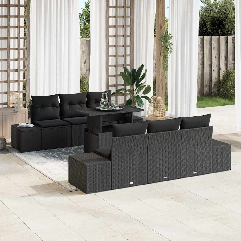 vidaXL Conjunto de sofá de jardín 7 uds. Negro