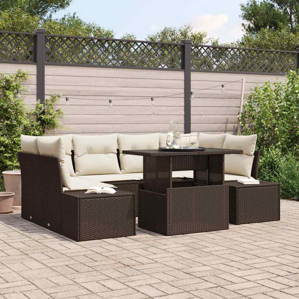 vidaXL Conjunto de sofá de jardín 7 uds. Marrón y crema