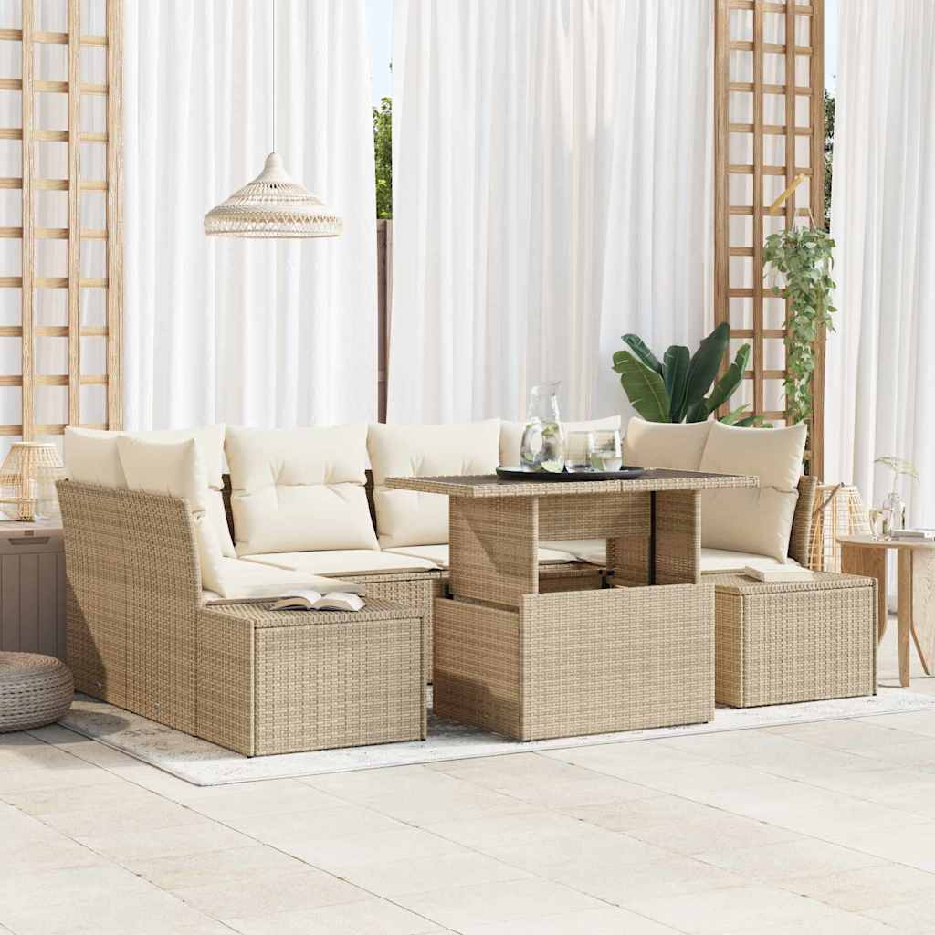 vidaXL Conjunto de sofá de jardín 7 uds. Beige y Crema
