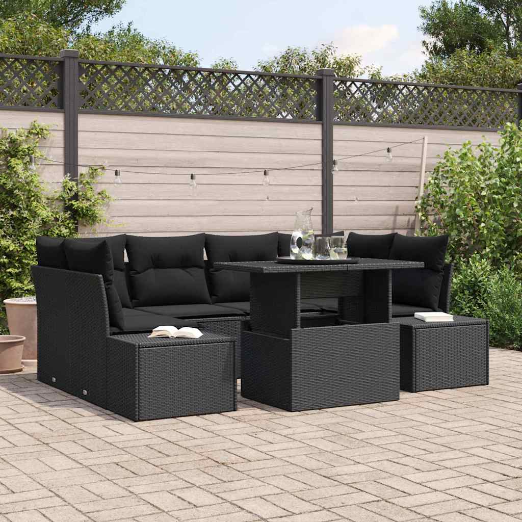 vidaXL Conjunto de sofá de jardín 7 uds. Negro
