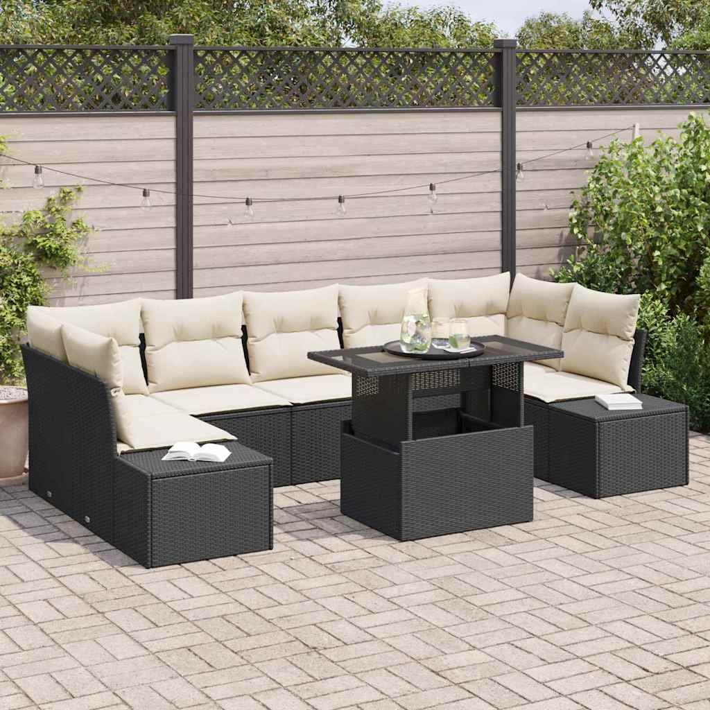 vidaXL Conjunto de sofá de jardín 8 uds. Negro y crema