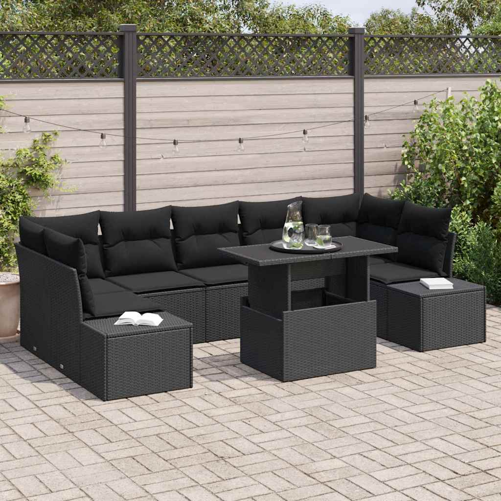 vidaXL Conjunto de sofá de jardín 8 uds. Negro