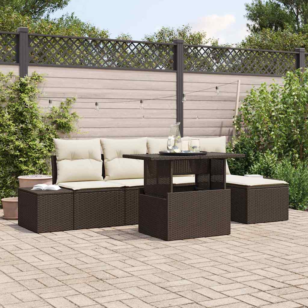 vidaXL Conjunto de sofá de jardín 6 uds. Marrón ratán sintético