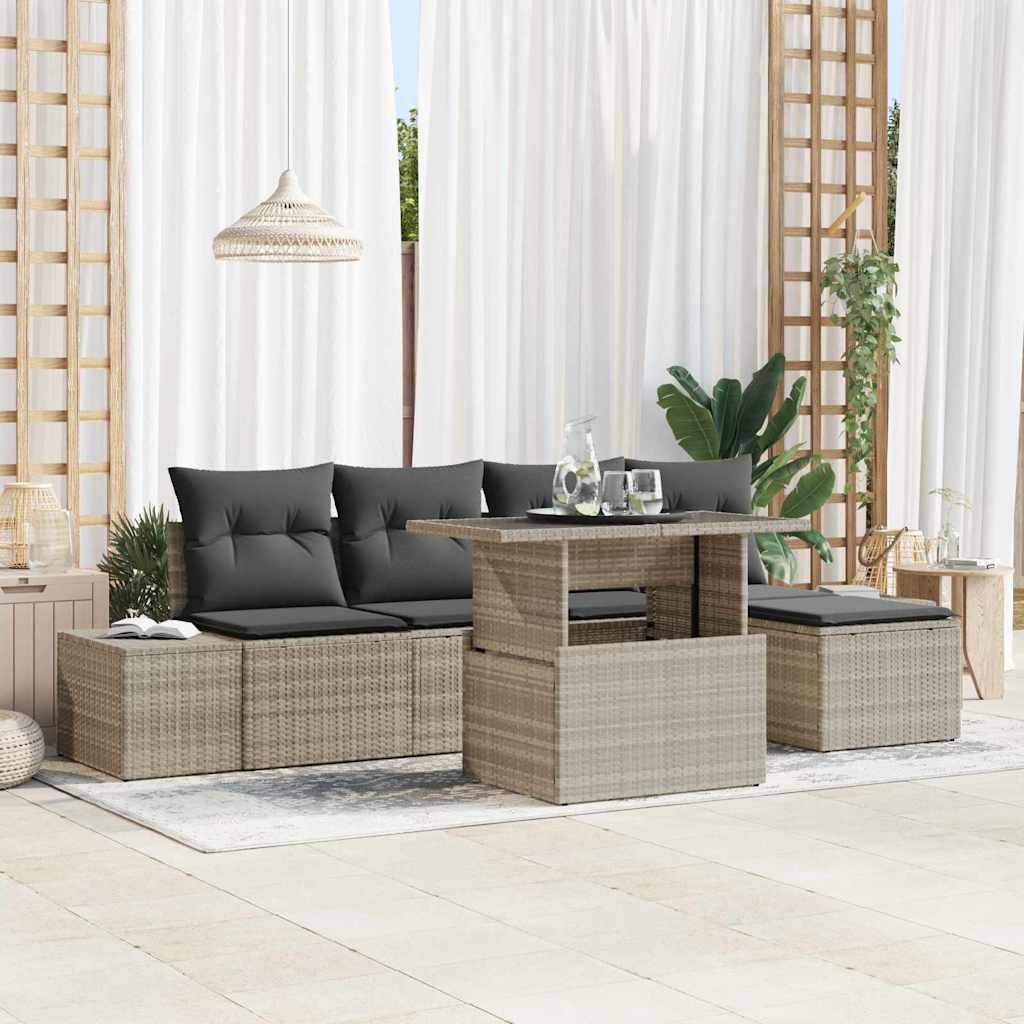 vidaXL Conjunto de sofá de jardín 6 uds. Gris Claro ratán sintético