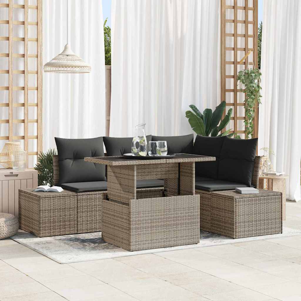vidaXL Conjunto de sofá de jardín 5 uds. Gris ratán sintético