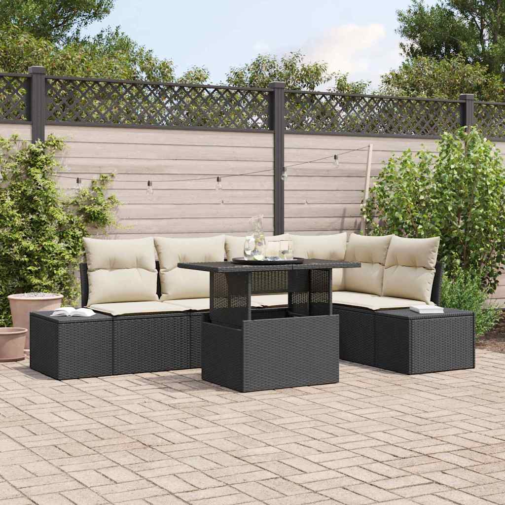 vidaXL Conjunto de sofá de jardín 6 uds. Negro ratán sintético
