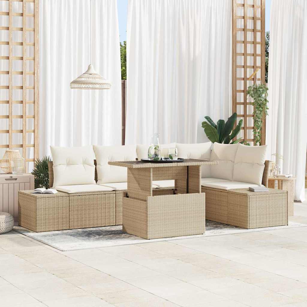 vidaXL Conjunto de sofá de jardín 6 uds. Beige ratán sintético